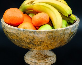 Grote marmeren kom, grote marmeren serveerschaal, geaderde marmeren kom, fruitserveerschaal, 10" (25cm), gouden marmer, huisgeschenken, cadeau voor haar