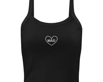 Camiseta sin mangas Madrid, camiseta corta sin mangas con corazón bordado, camiseta de viaje MAD Spain