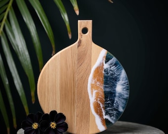 Charcuterie Board Epoxy Resin: Mango Wood Cheese Board, Ocean Art