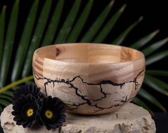 Lichtenberg Figure Wood Bowl, Fractal Burning, Decorative Bowl