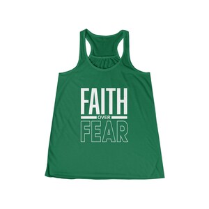 Women&#39;s Faith Over Fear Racerback Tank White Print, Christian Apparel for Her, Religious Gift, Mother&#39;s Day Gift, Christian Gift for Her