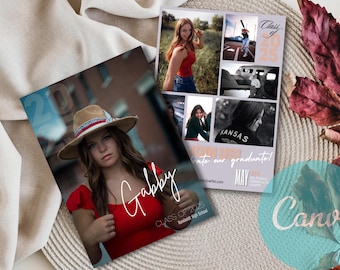 May include: Graduation announcement with a collage of photos of a young woman in a red shirt and a cowboy hat. The text reads "Class of 2023 Gabby" and "Celebrate our graduate! May 2023".