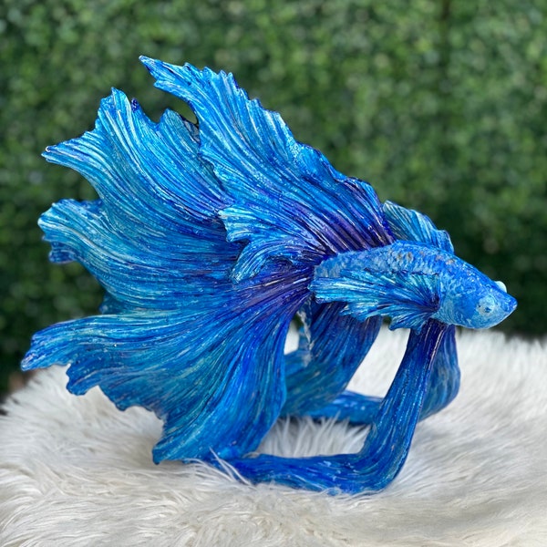 custom Beta fish epoxy sculpture, hand painted, personalized gift. You Choose color