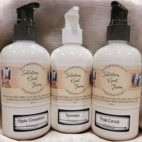 Homemade 8 oz Goat Milk Lotion. Triple blended, thick and creamy lotion