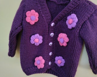 cardigan, vest, sweater, knitting, baby girl cardigan, baby boy cardigan, daisy cardigan