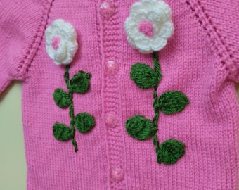 cardigan, vest, sweater, knitting, baby girl cardigan, baby boy cardigan, daisy cardigan