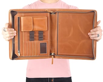Personalized Leather Portfolio with Zipper, Refillable Portfolio,Custom Portfolio with Customization,Engraved Business Padfolio,Gift for Him