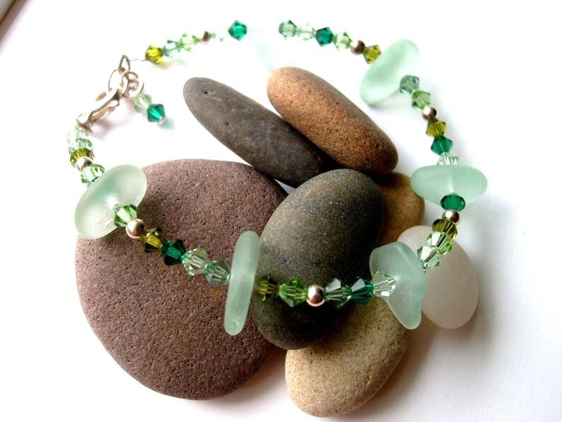 Sea Foam Green Sea Glass Crystal Bracelet by Lake Erie Beach Etsy