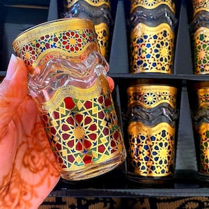 Beldi Moroccan Tea Set of 6 Crystal Traditional Glass for serving tea Moroccan crafts Gift for her Unique morocco Gift for mom Gift Turkish