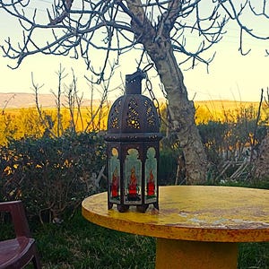 Antique Moroccan Lantern | Handmade Brass & Painted Glass | Circa 1902 | Boho Islamic Vintage Decor | Ramadan Eid Light
