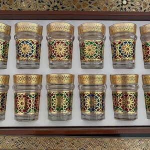 Beldi Glasses Set of 6 or 12 Cups Handcrafted Moroccan Crystal Glasses, Perfect for Serving Tea Luxury Moroccan Tea Glasses Mosaic Design