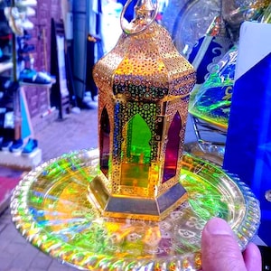 Moroccan Copper Lantern Glass Lantern Ambient Light Fez Copper Lantern Glass Decor Handmade Lantern Copper Glass
