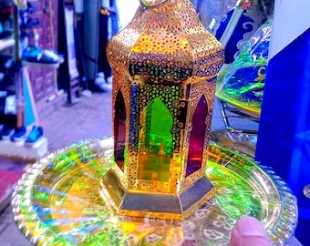 Handmade Moroccan Lantern, Boho Oriental Lamp, Colorful Ramadan Decor, Moroccan Candle Lantern, Vintage Home Decor