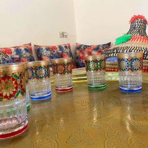 Moroccan Tea Set - Colorful Hand Painted Gift | 6 or 12 Traditional Moroccan Cups with Gift | Vintage Style Glassware