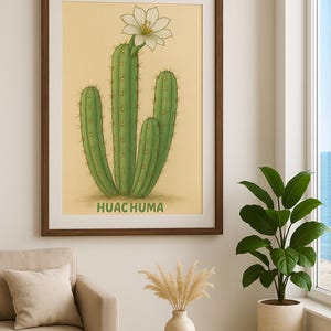 Poster - Huachuma, San Petro, Skizze Botanisches Poster, Wandkunst Druck für Naturliebhaber, Kaktus Wandkunst, mystischer Kaktus