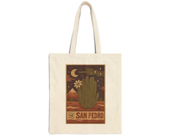 Sac cabas Desert San Pedro Cactus en toile de coton, style bohème
