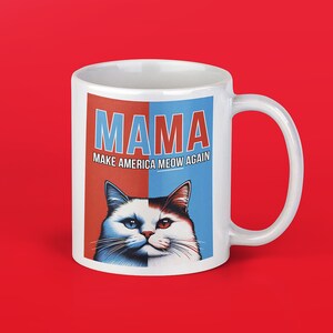 WHISKERS 2024 MUG! - Colorful Cat 11oz Mug, Dishwasher Safe, Original Cat Art, Political Satire, Cat Lover Gift, Election Campaign Parody