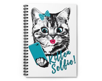 Selfie de chat ! Carnet de notes - journal à spirales, 6 x 20 cm, reliure en métal, oeuvre d'art unique sur les chats, couverture durable, cadeau parfait pour les amoureux des chats, cadeau pour maman chat