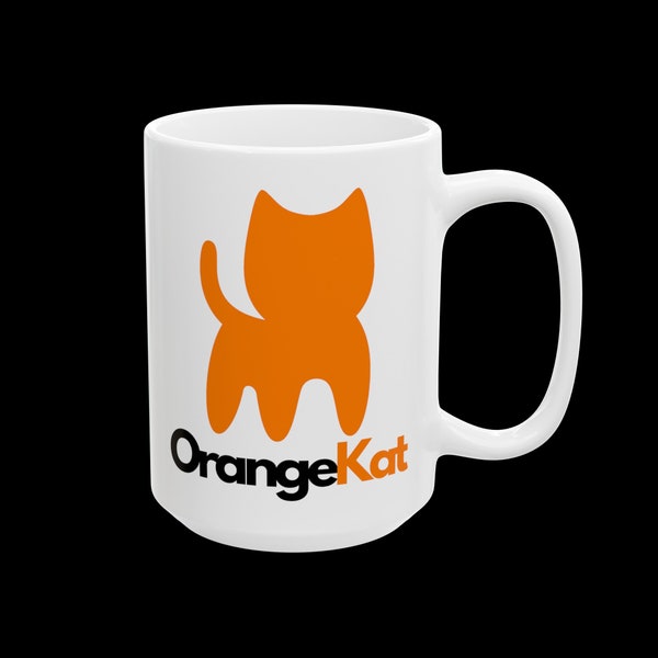 OrangeKat Coffee Mug -  11oz & 15oz Ceramic Tea Cup, Perfect Cat Lover Gift, Home or Office, Pet Owner Present, Morning Coffee Routine