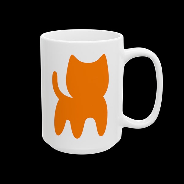 OrangeKat Coffee Mug -  11oz & 15oz Ceramic Tea Cup, Perfect Cat Lover Gift, Home or Office, Pet Owner Present, Morning Coffee Routine
