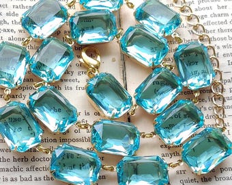 Aqua Crystal Collet Necklace, Georgian Riviere Choker, Adjustable Handmade Jewelry by Sacred Cake