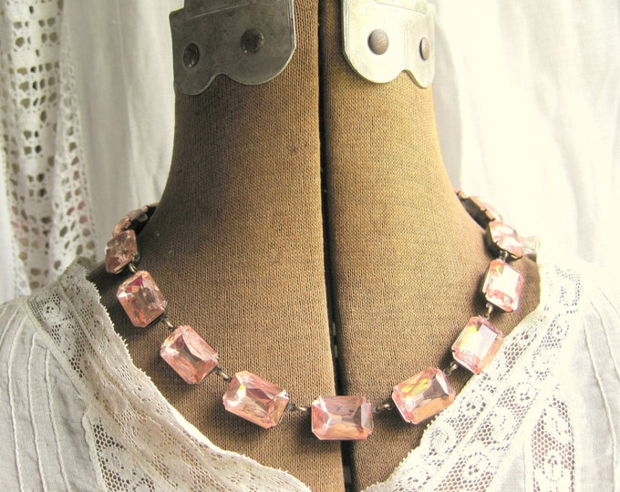 Blush Pink Crystal Statement Necklace: Georgian Collet Bridal Jewelry