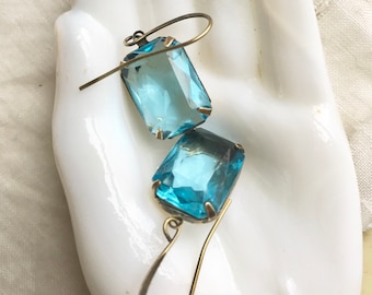 Aqua Rhinestone Dangle Earrings: Blue Statement Jewelry