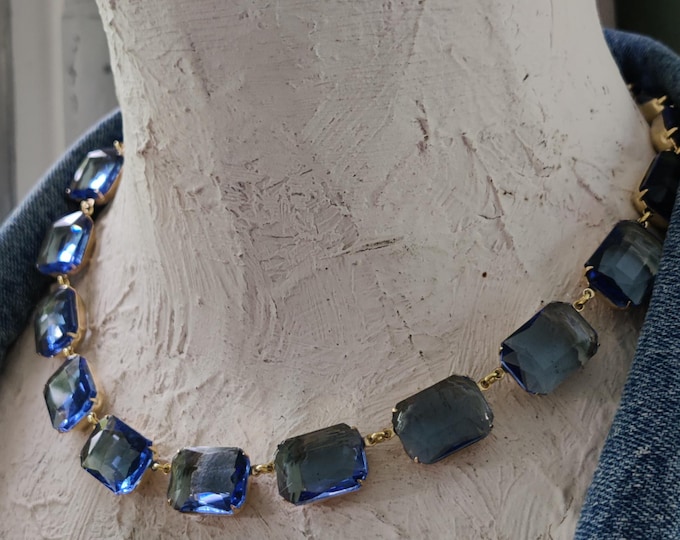 Denim Blue Crystal Statement Necklace: Anna Wintour Style