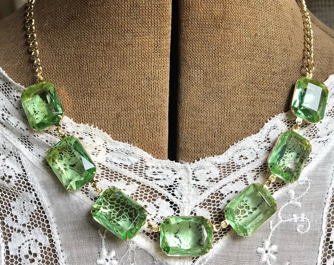 Green Crystal Statement Necklace: Vintage Rhinestone Jewelry