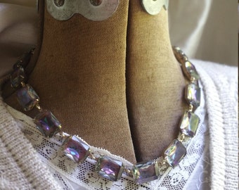 Handmade Georgian Style Collet Necklace: Iridescent Gray Statement Jewelry