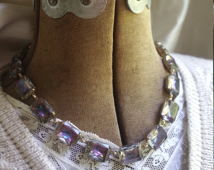 Handmade Georgian Style Collet Necklace: Iridescent Gray Statement Jewelry