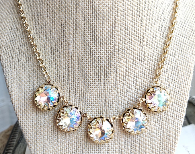 Custom Color Crystal Necklace: Vintage Stone Gold Statement