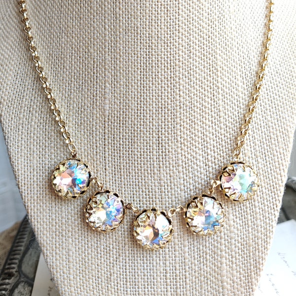 Custom color gold necklace, collet necklace, round crystal necklace, sacred cake necklace, Anna Wintour necklace, gold statement necklace.