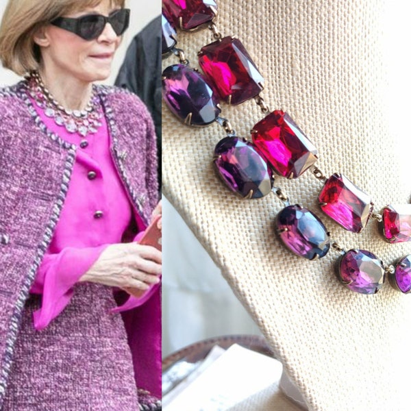 Fuchsia Anna Wintour collet necklace, FUCHSIA statement necklace, dark rose pink Georgian collette collier, pink layering piece, deep pink