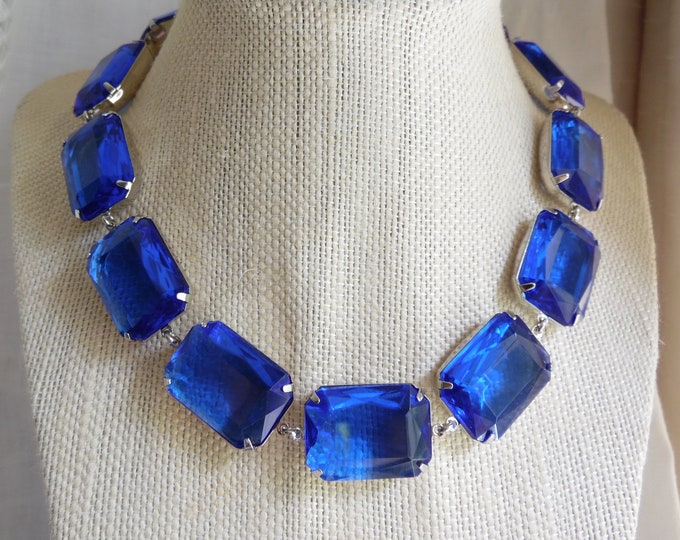 Art Deco Sapphire Blue Crystal Statement Necklace