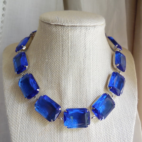 Statement Georgian collet necklace, art deco jewelry, blue statement necklace, sapphire collet, sacred cake, Anna Wintour necklace