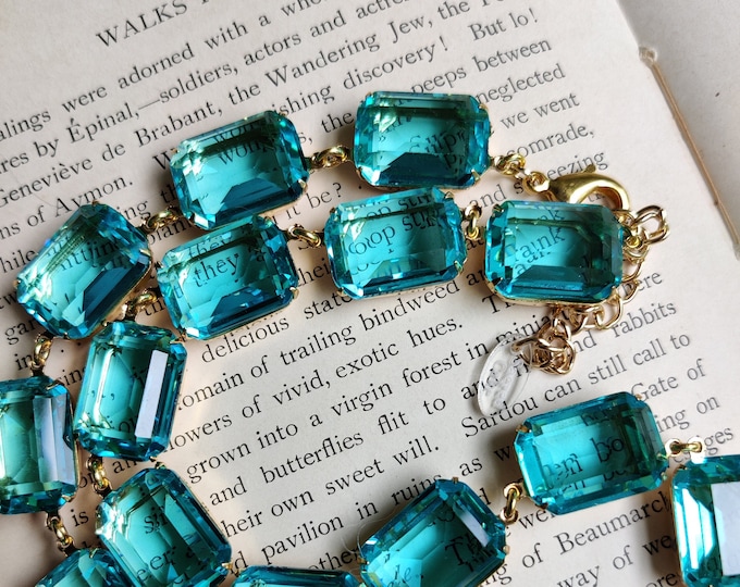 Aqua Crystal Statement Necklace: Handmade Collet, Georgian Style