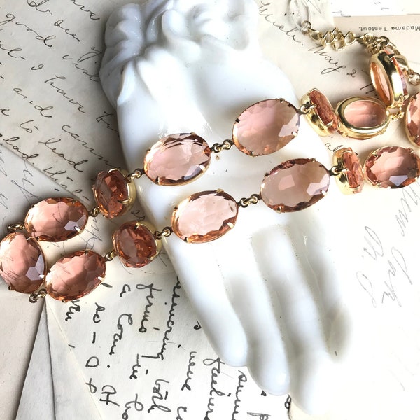 Rose Pink Georgian statement collet necklace 17th century Georgian necklace layering crystal choker handmade gift. "Blushing Buds"