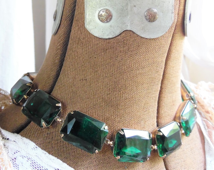 Emerald Green Statement Necklace: Vintage Georgian Collet Choker