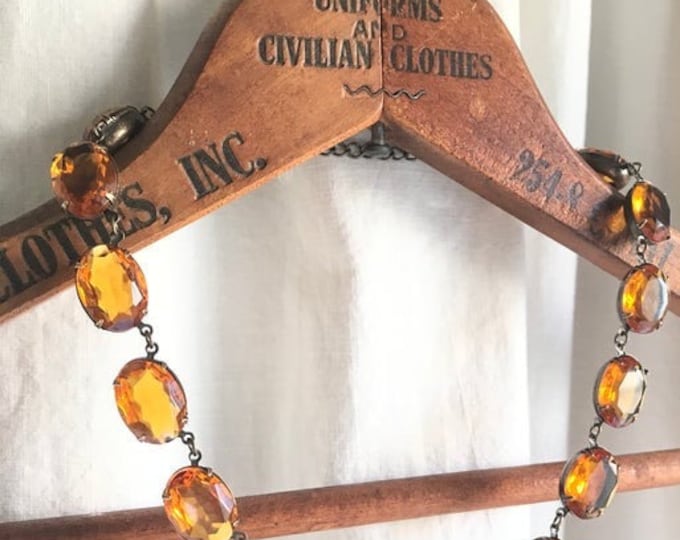 Vintage Citrine Rhinestone Necklace: Georgian Style Collet Necklace
