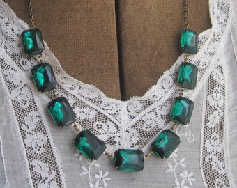 green statement necklace,  Georgian necklace, emerald collet, Edwardian jewelry, art deco necklace, Georgian jewelry, paste. "Ellise"