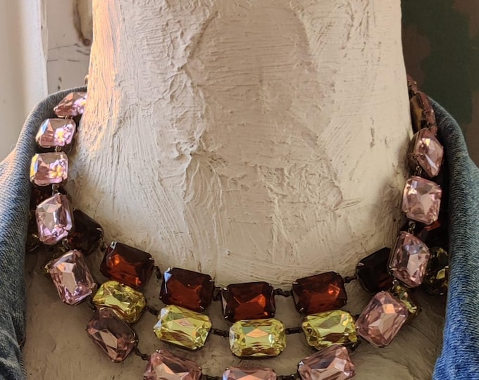 Blush Pink Crystal Statement Necklace: Georgian Collet Bridal Jewelry