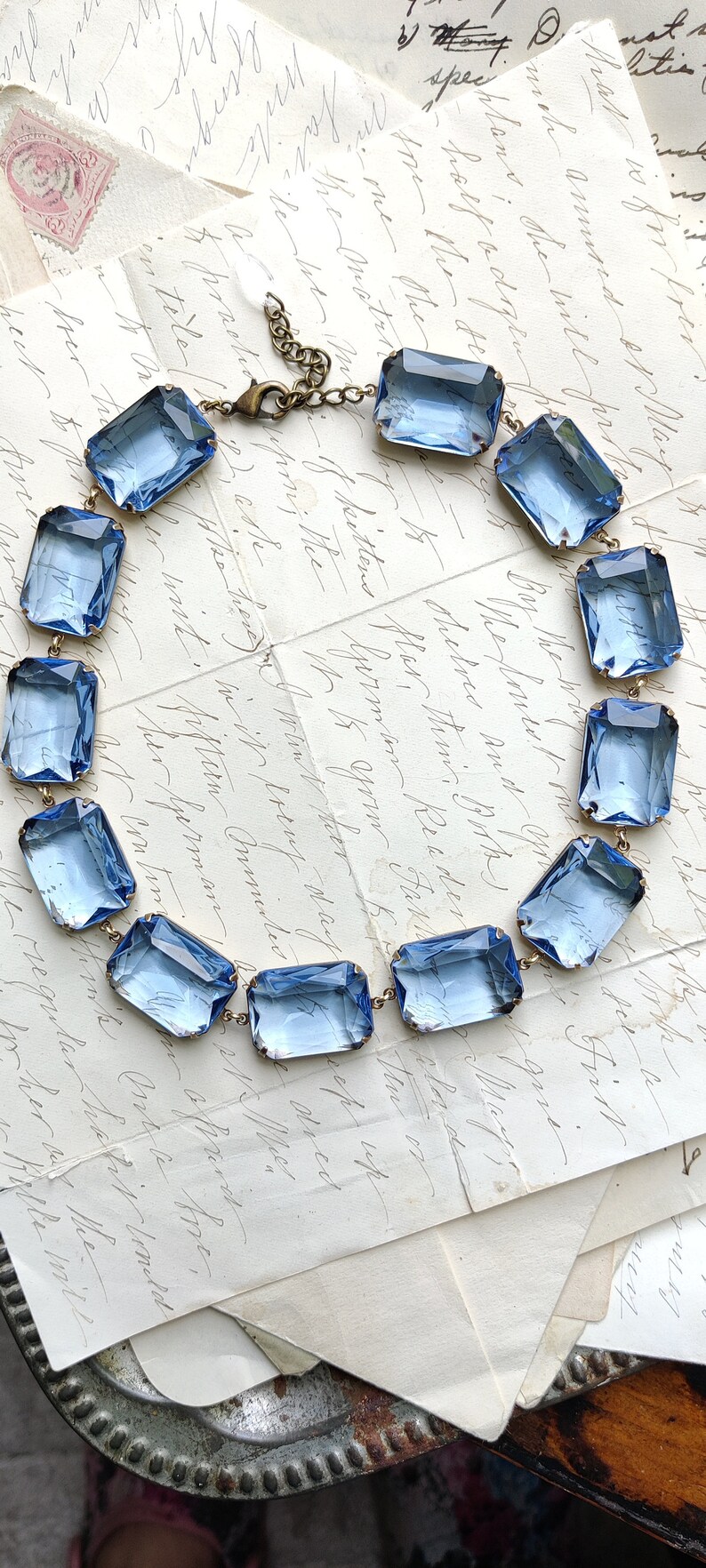 Chunky Blue statement necklace, Anna Wintour collet necklace, Georgian necklace, Georgian jewelry, Sapphire necklace. Blue image 4