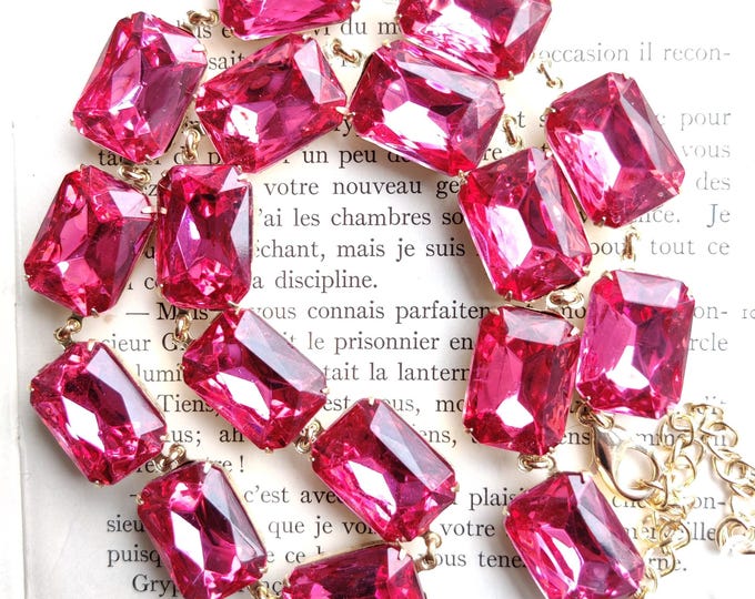 Rose Pink Rhinestone Statement Necklace: Anna Wintour Style, Adjustable