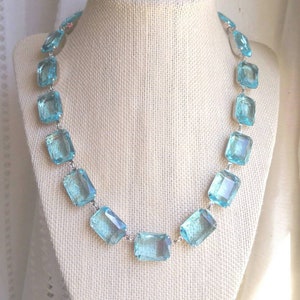 Plus sized Anna Wintour Pisces Aquamarine necklace, aqua Statement Necklace, aquamarine Necklace, collet necklace, georgian jewelry, Mercado