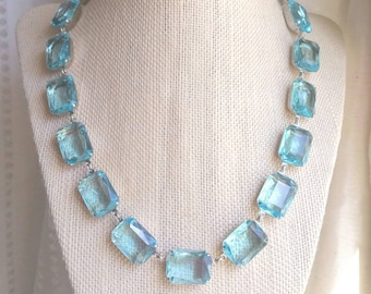 Plus sized Anna Wintour Pisces Aquamarine necklace, aqua Statement Necklace, aquamarine Necklace, collet necklace, georgian jewelry, Mercado
