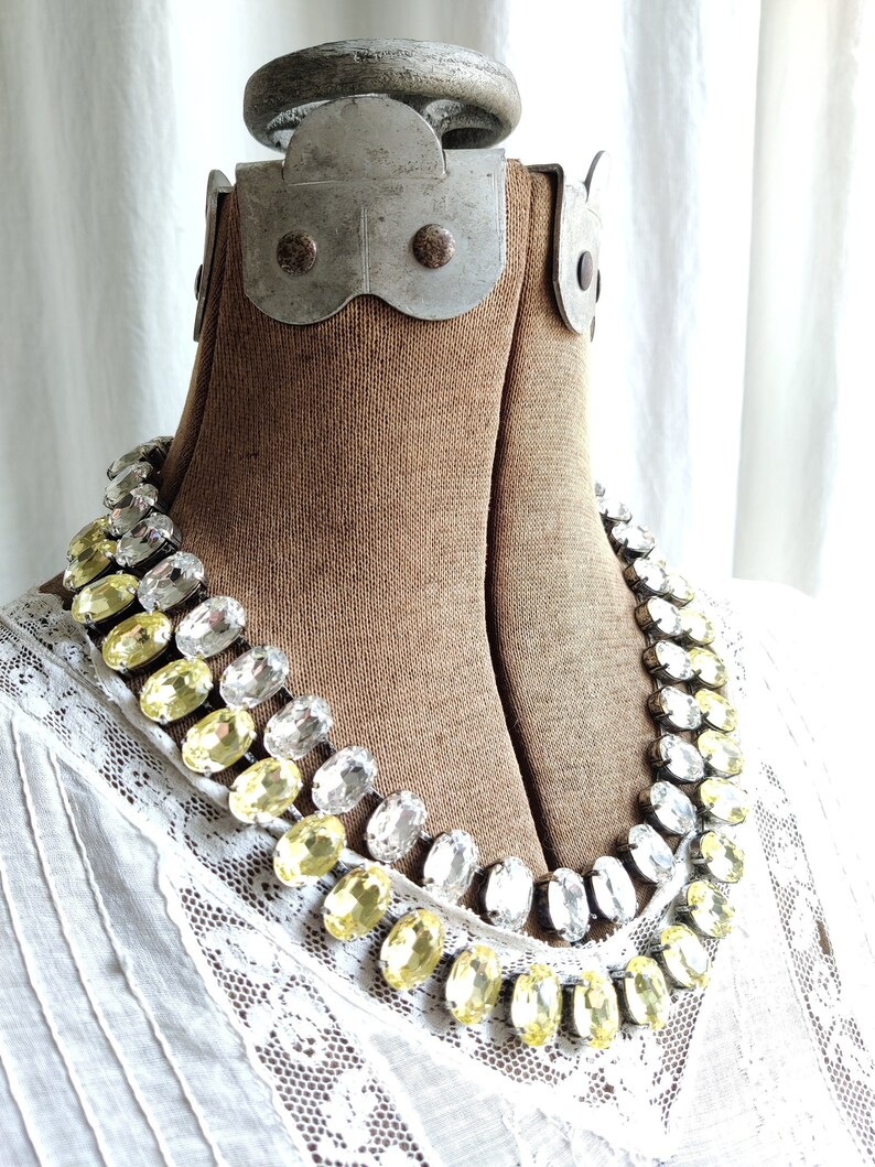 Anna Wintour Jewelry Crystal Collet Necklace citron citrine yellow necklace Yellow statement Crystal Necklace Crystal Riviere Necklace