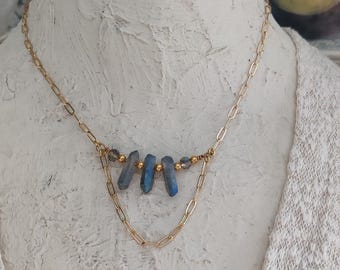 Gold plated paperclip chain and raw crystal handmade necklace