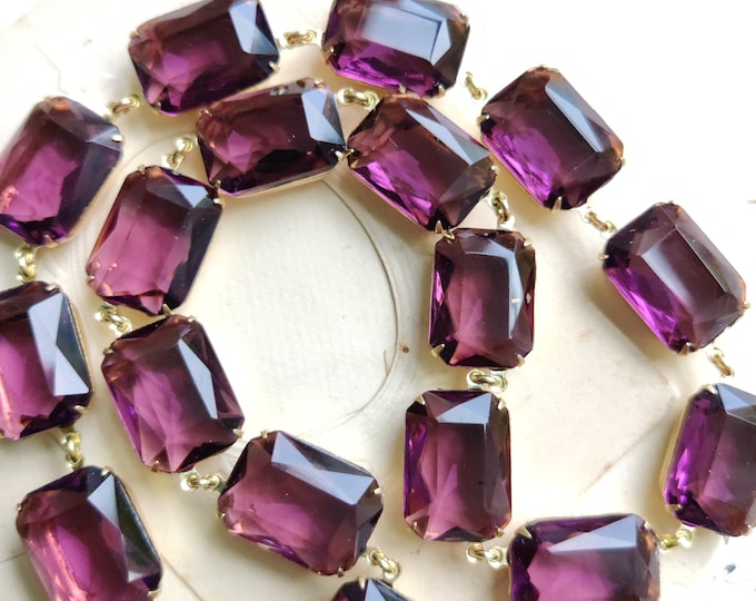 Amethyst Purple Statement Necklace: Vintage Rhinestone Collet Necklace