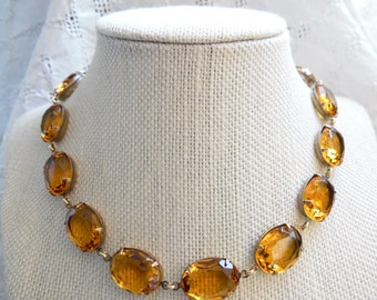 Georgian citrine statment collet necklace perfect tee shirt modern layering choker crystal necklace handmade, "The September Issue"